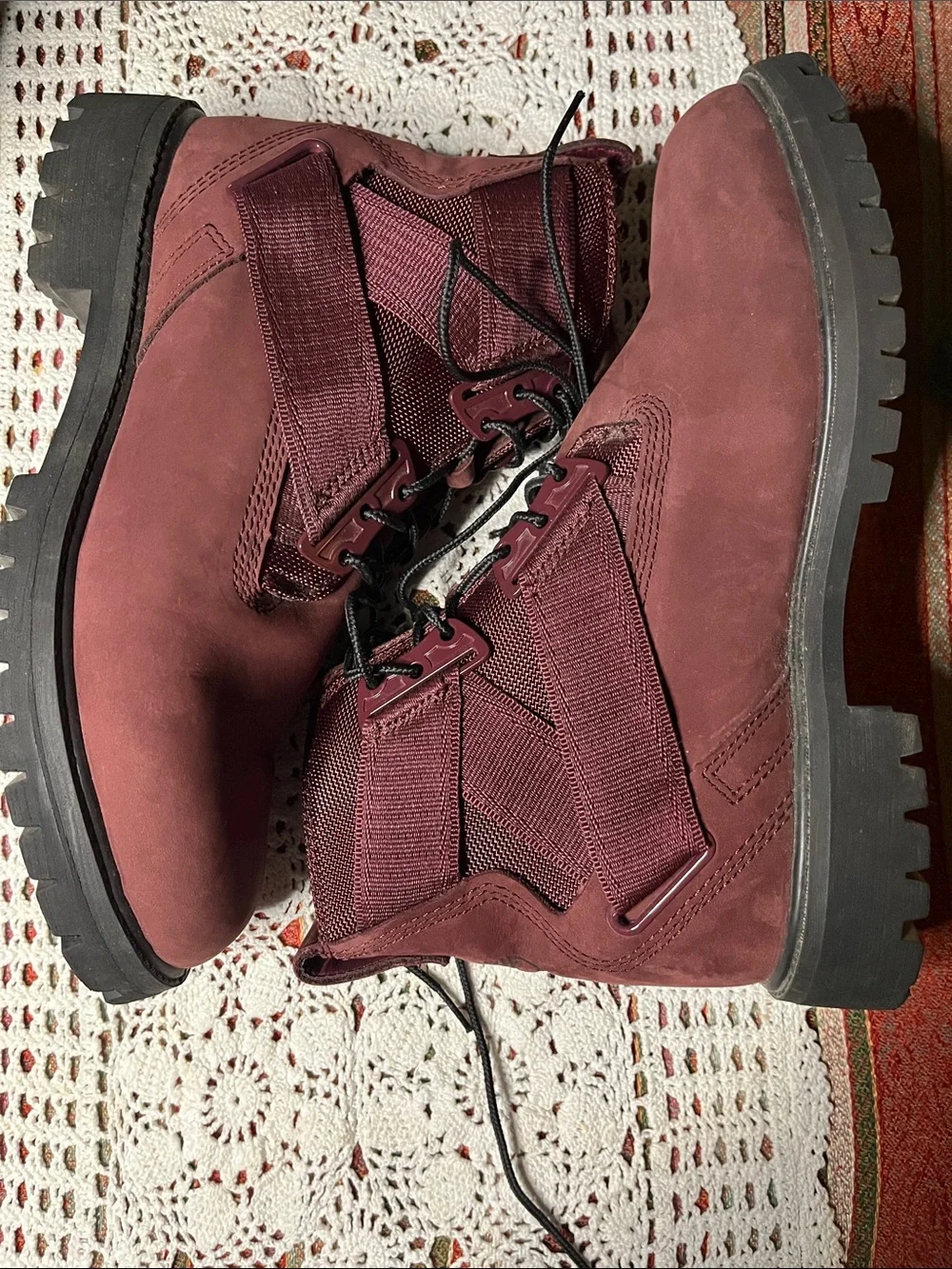 Timberland 6inch Premium Belt buckle Men's Burgundy Lace-Up Work Boot black sole